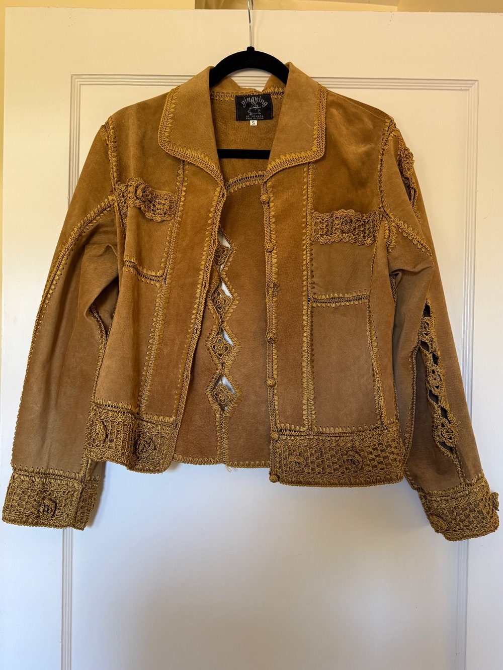 Leather patchwork Crochet-Trim Jacket - vintage